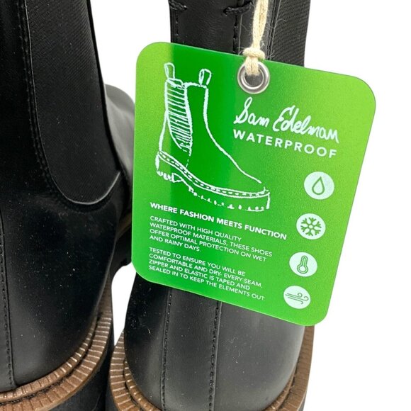 NWT Sam Edelman Laguna Chelsea Boots Black Size 8.5 Leather Brown Trim Combat - Picture 7 of 14